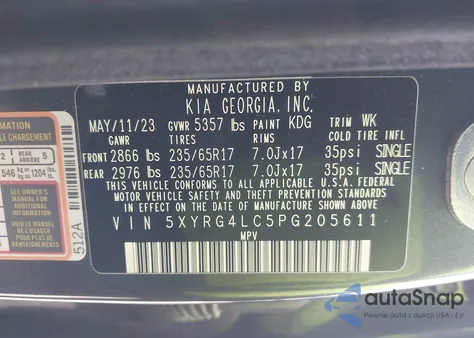 2023 Kia Sorento Lx из США, поврежденный, VIN 5XYRG4LC5PG205611